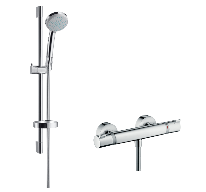 Hansgrohe 27034000 Croma 100 Shower System, Ecostat Comfort Thermostat, 65 cm Shower bar, Chrome