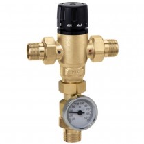 Caleffi 521510A  3/4" Male NPT MIXCAL 3-Way Adjustable Thermostatic Mixing Valve w/ Temp Gauge